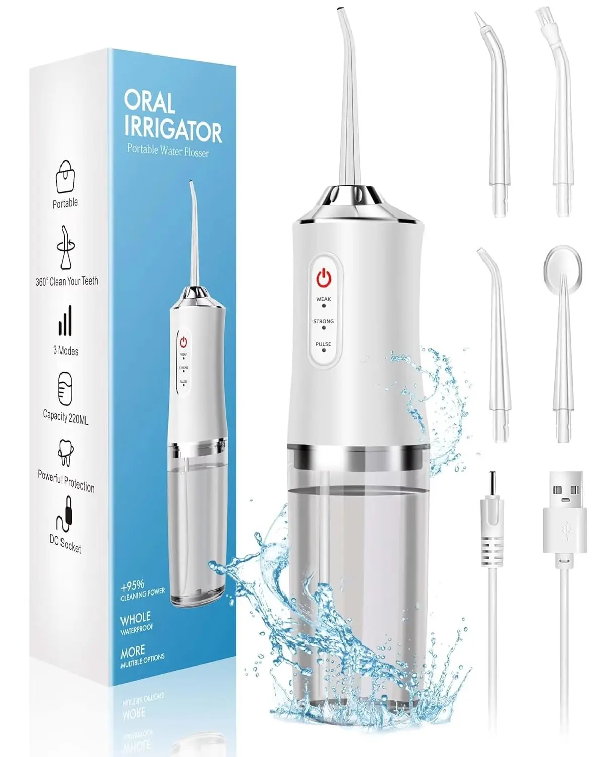 Teeth Whitening Tips - 구강 세정기 휴대용 물 Flosser, USB